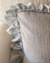 Load image into Gallery viewer, French Striped Linen Ruffle Pillow Sham