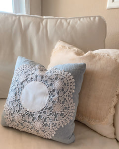 Dusty Blue Lacy Pillow