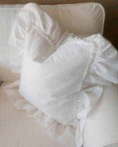 White Linen Ruffle Pillow