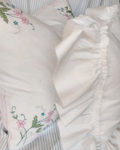 White Linen Ruffle Pillow