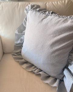 French Striped Linen Ruffle Pillow Sham