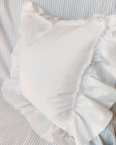 White Linen Ruffle Pillow