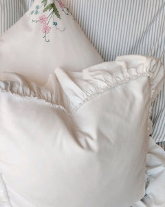 White Linen Ruffle Pillow