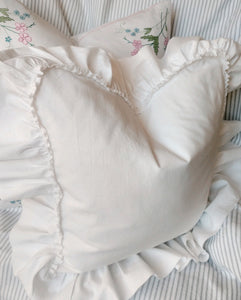 White Linen Ruffle Pillow