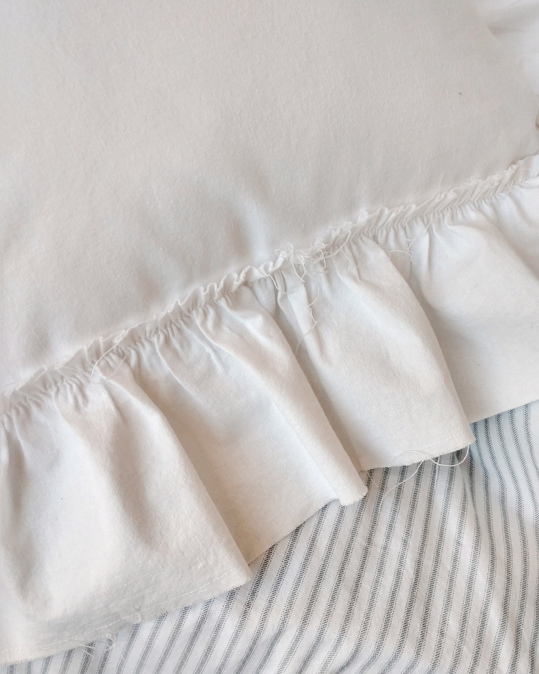 White Linen Ruffle Pillow