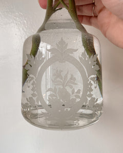 Glass Rose Etched Vase