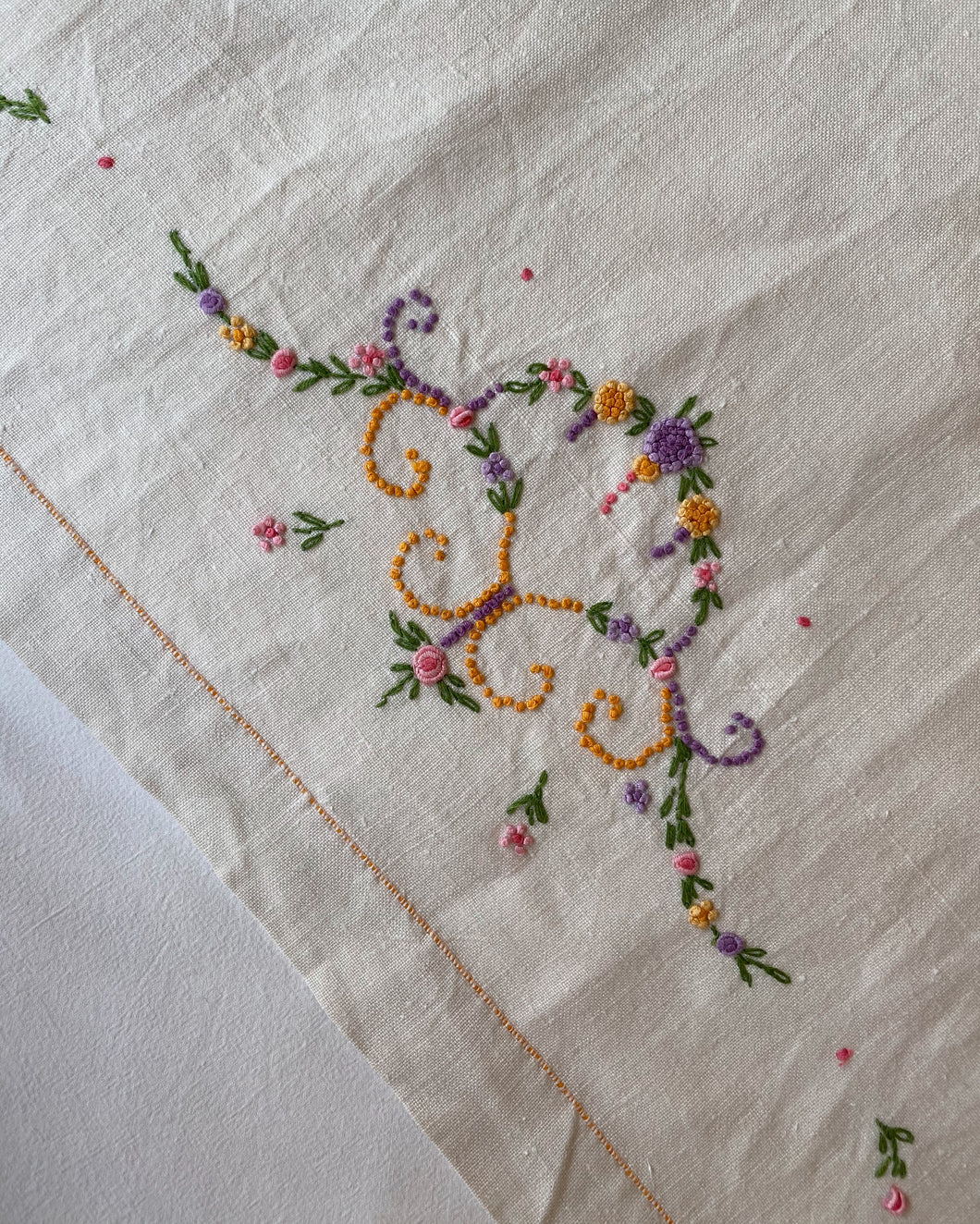 Rosebud Embroidered Tea Towel