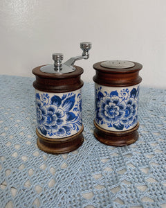 Blue Flower Salt Shaker + Pepper Grinder