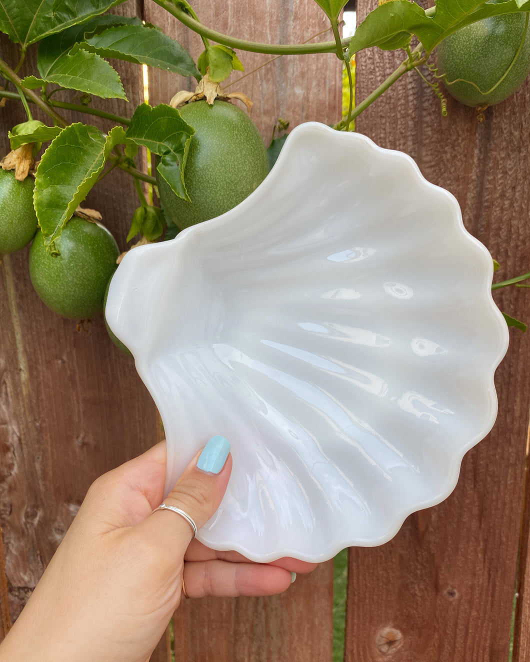 Milk Glass Shell Dish